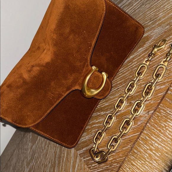 NEW! Coach Tabby soft suede Brown Leather Shoulder Bag with Gold Chain - Picture 3 of 6